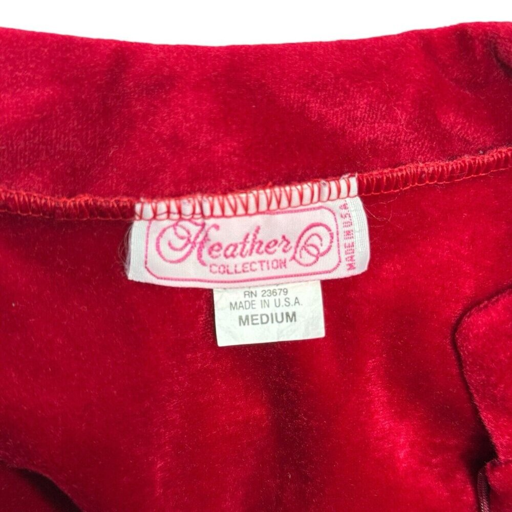 Vtg Heather Collection Robe Size Medium Red Velour 1/2 Zip Pocket Grandmacore - Picture 7 of 8